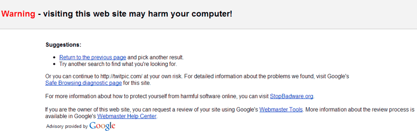 Google | Warning - visiting this web site may harm your computer!