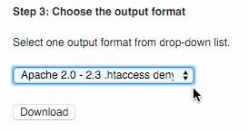 Choose .htaccess deny to get country list