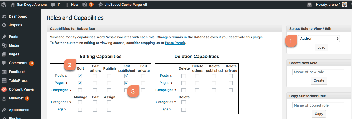 Setting roles and capabilities