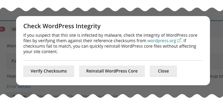 WordPress Toolkit Check WordPress Integrity