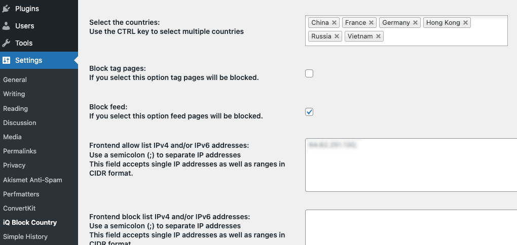 Select Countries to Block in IQ Block Country